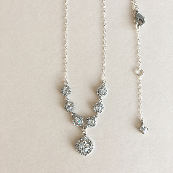 Bridal necklace. Halo setting. Adjustable.